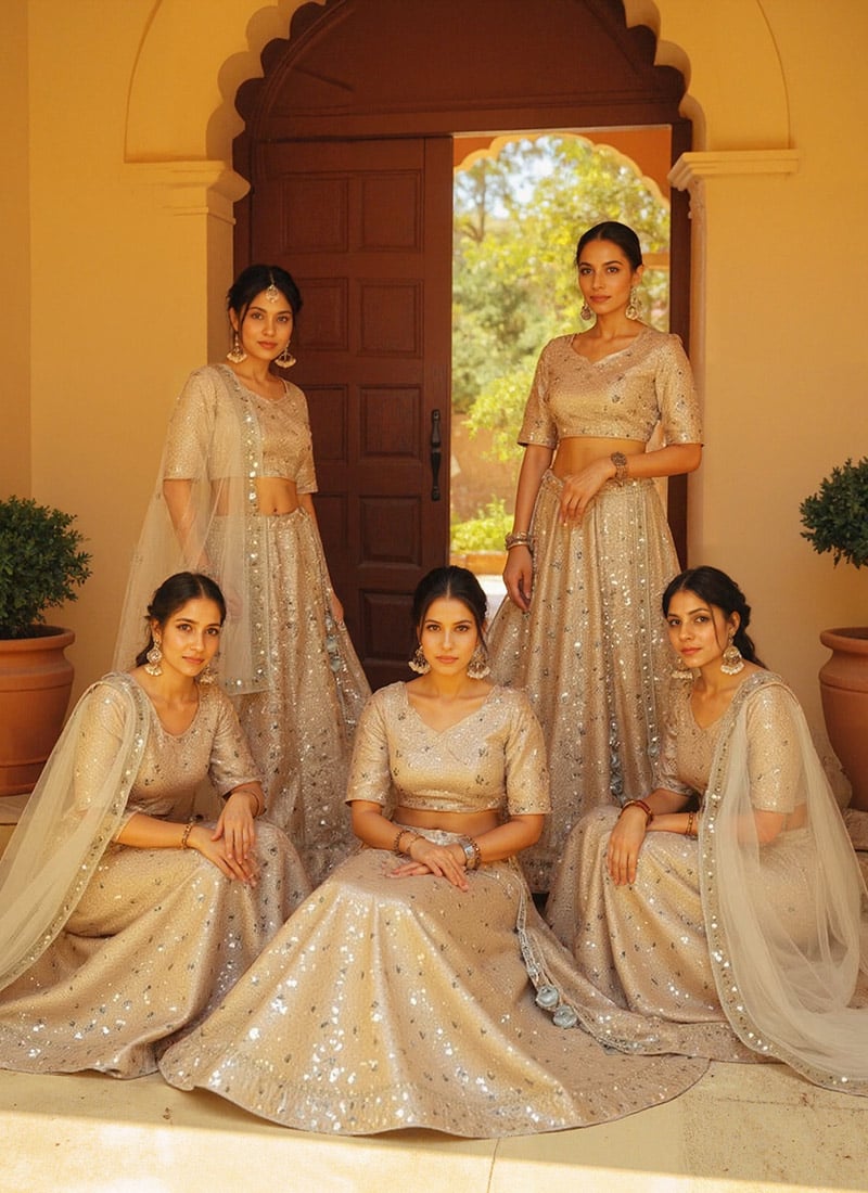 Regal Beige Silk With Zari Embroidered Sequins Lehenga Wedding Wear