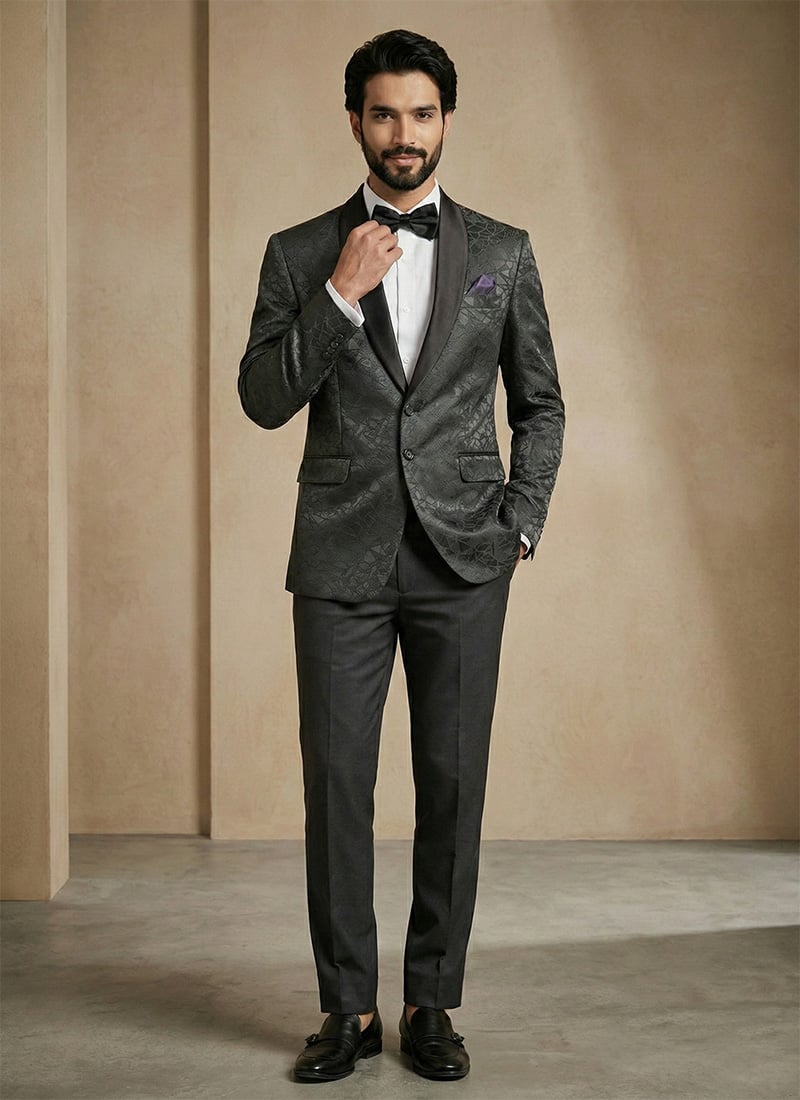 Regal Black Satin Jacquard Blazer