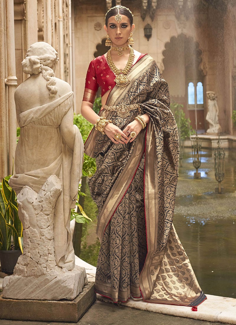 Regal Black Silk Jacquard Saree With Intricate Zari Woven Festive Wear-SASACY8534