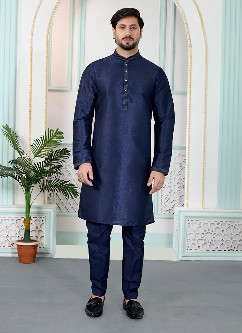 Regal Blue Silk Kurta Pyjama Festive Wear