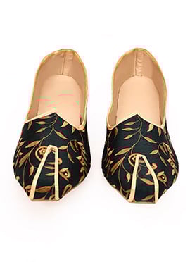 Regal Bottle Green Dupion Silk Embroidered Mojri