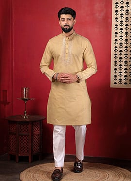 Regal Brown Cotton Embroidered Kurta Pyjama