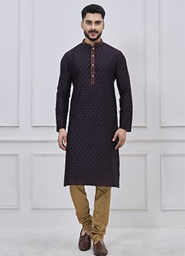 Regal Dark Purple Silk Zari Thread Kurta Pyjama