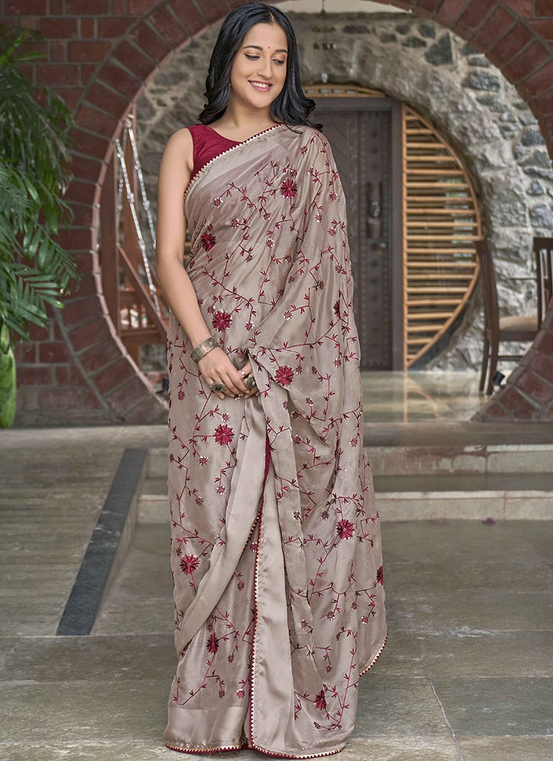 Regal Fusion Grey Faux Georgette Embroidered And Sequin Saree