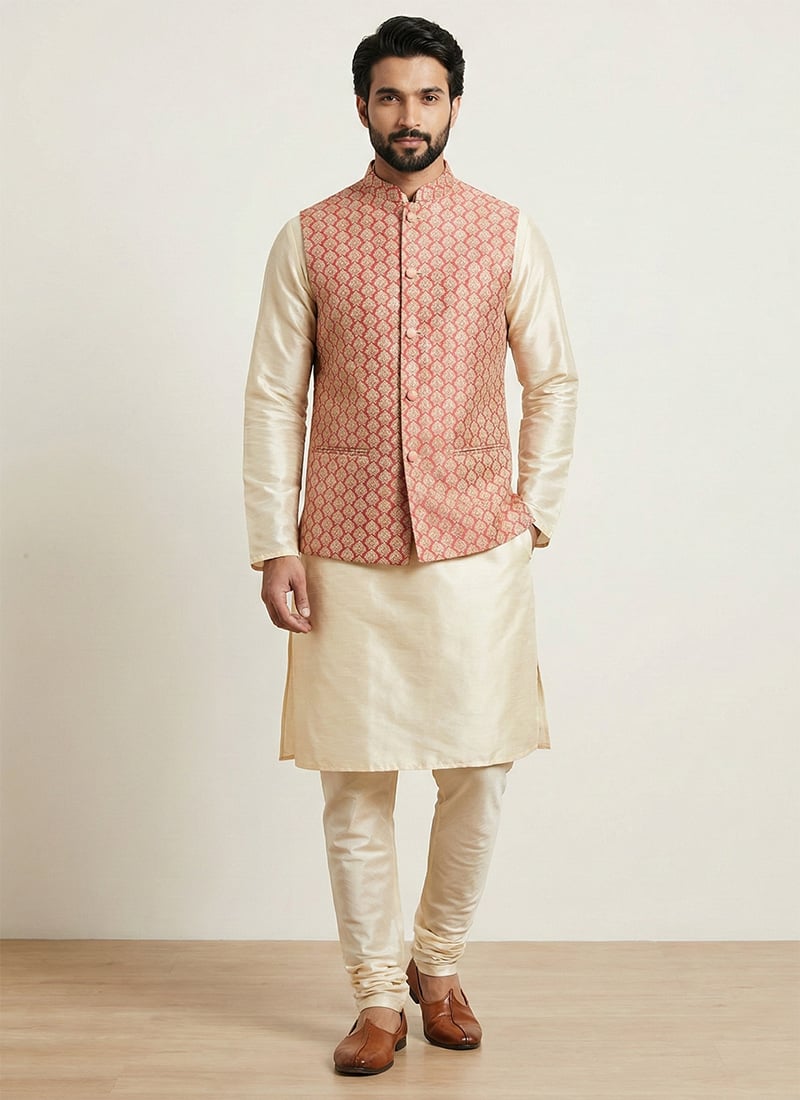 Regal Gold Banarasi Jacquard Bandi Set Festive Wear