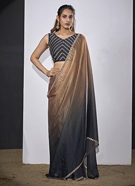 Regal Gold Brown Fendi Satin Tikki Work Saree