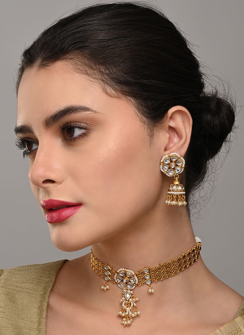 Regal Gold Kundan Beaded Necklace After Six Wear