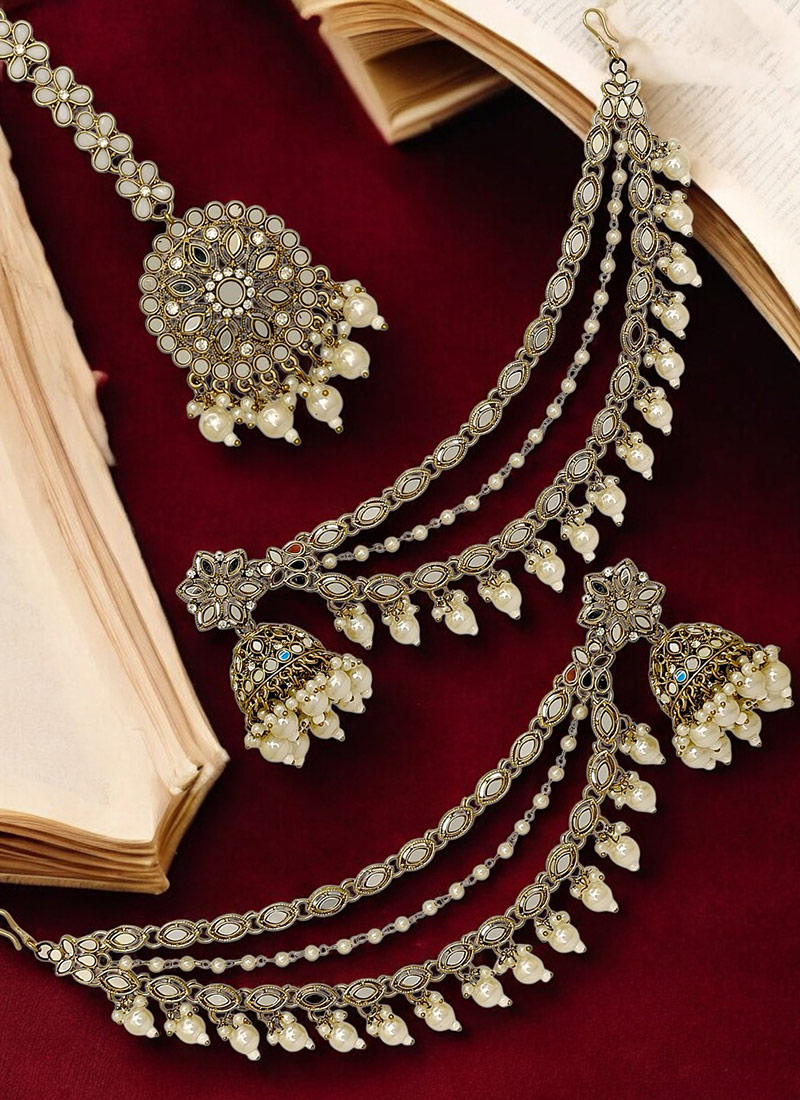 Regal Gold Plated Pearl Beads Mirror Jhumka Festive Wear
