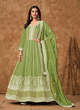 Regal Green Dola Silk Embroidered Sequins A Line Anarkali Suit
