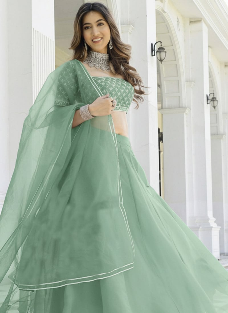 Regal Green Organza Embroidered Lehenga After Six Wear
