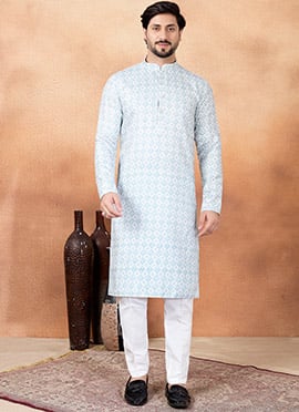 Regal Green Silk Digital Print Kurta Pyjama