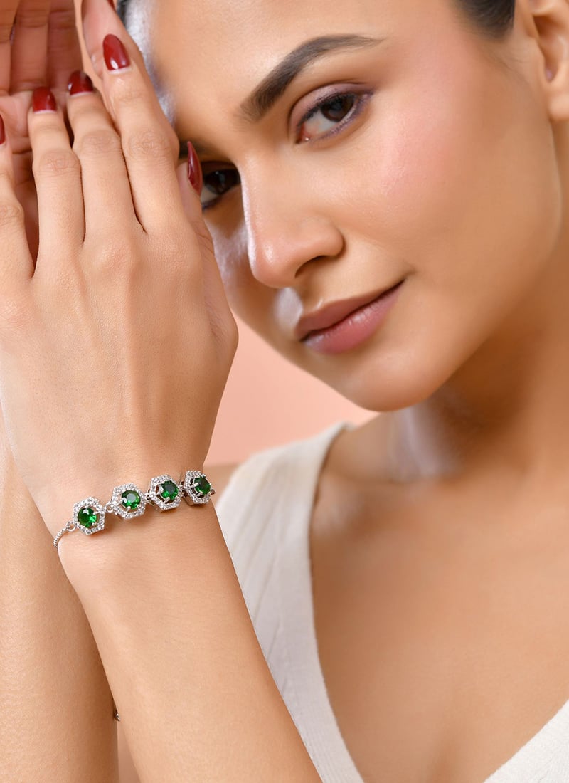 Regal Green Stone Adjustable Bracelet Wedding Wear
