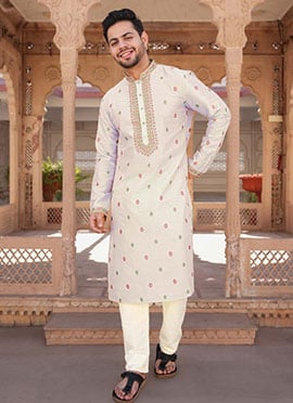 Regal Grey Viscose Jacquard Designer Kurta Pyjama Set