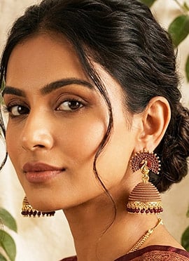 Regal Maroon Beaded Jhumka