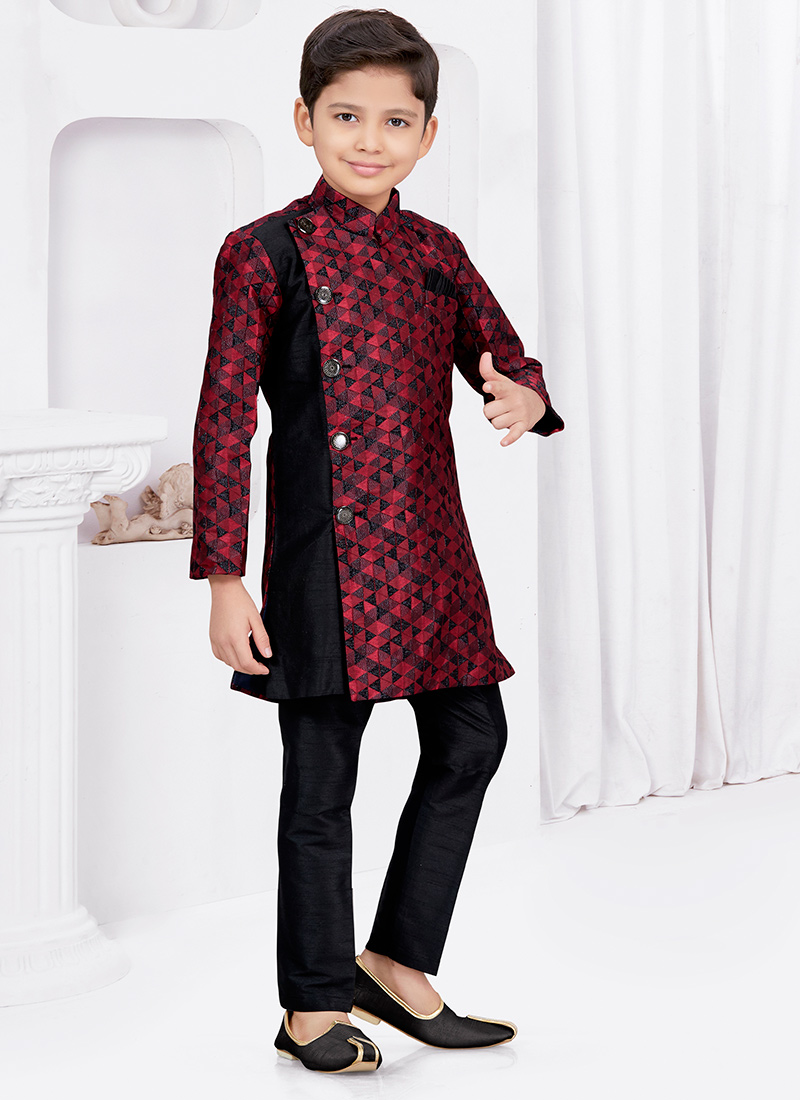 Regal Maroon Kasak Zari Jacquard Thread Work Sherwani For Special Moments Wedding Wear