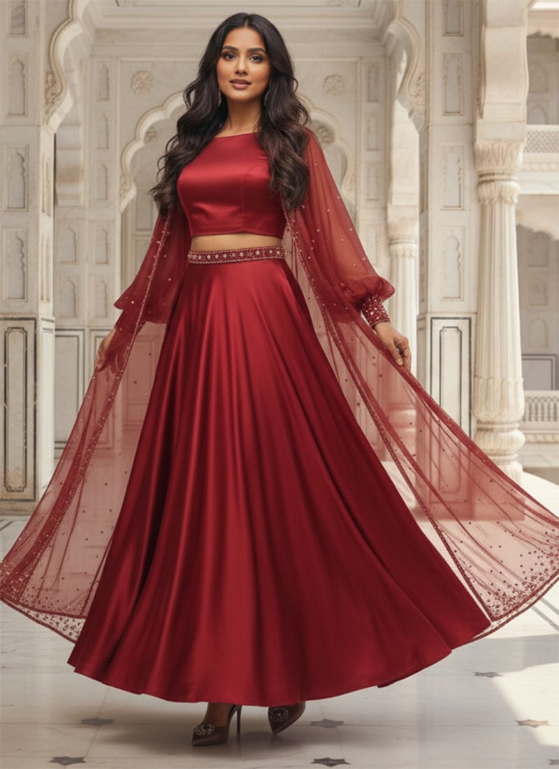 Regal Maroon Silk Stone Adorned Indowestern Suit After Six Wear