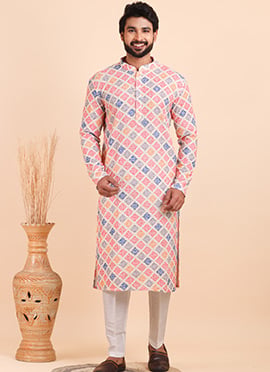 Regal Multicolored Viscose Digital Print Kurta Pyjama For Men