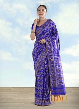 Regal Navy Blue Banarasi Satin Silk Patola Zari Woven Saree