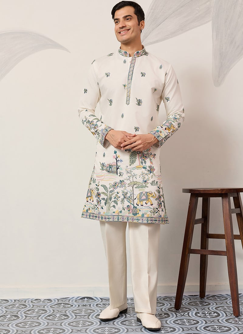 Regal Navy Blue Viscose Silk Embroidered Sequins Thread Kurta