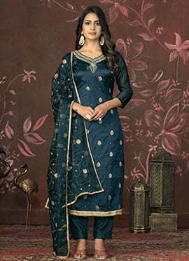 Regal Organza Embroidered Straight Pant Suit