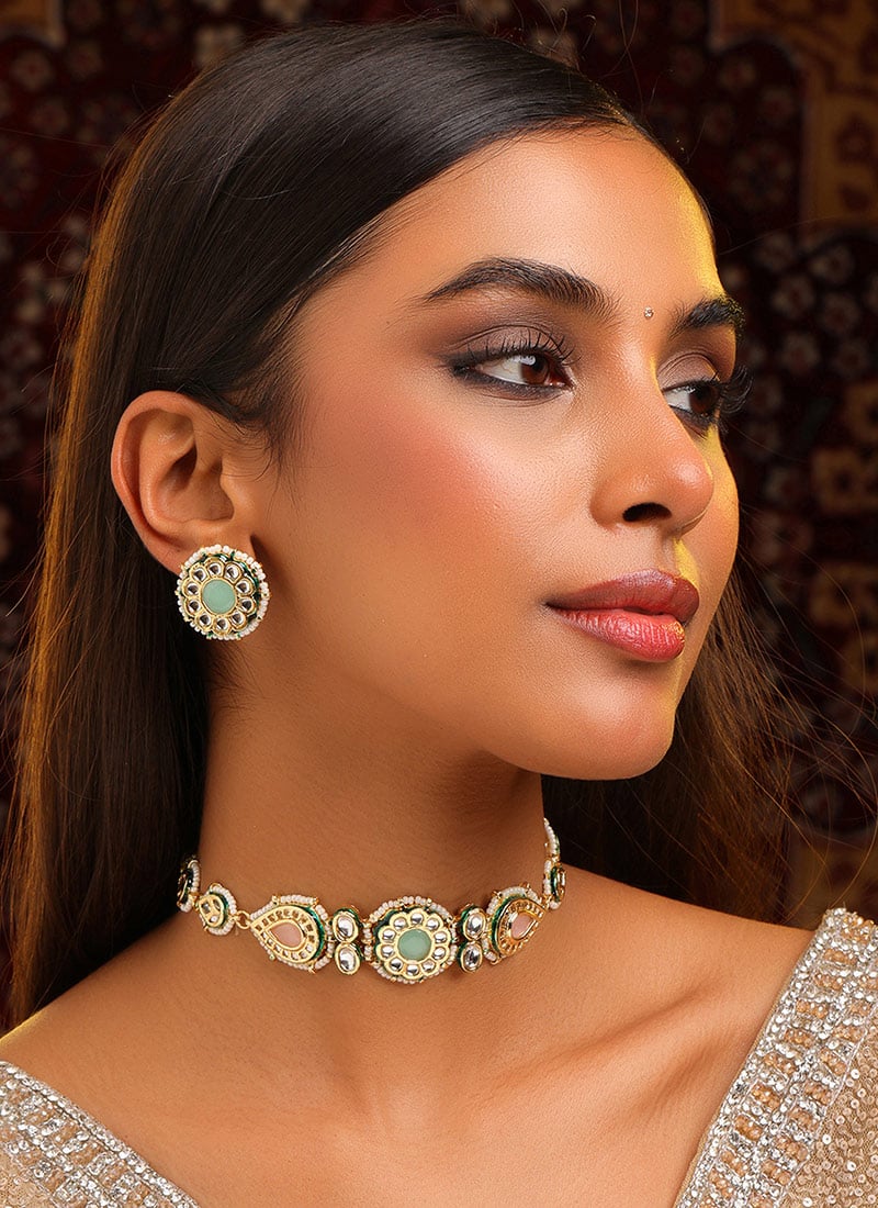 Regal Peach Kundan Beads Choker Wedding Wear