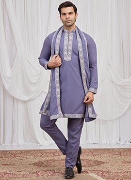 Regal Purple Armani Hand Embroidered Lace Kurta Pyjama