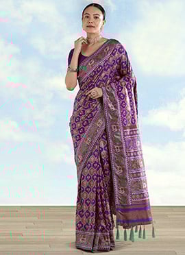 Regal Purple Banarasi Satin Silk Patola Zari Woven Saree