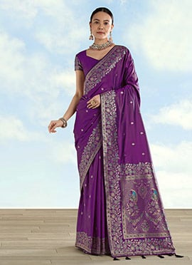 Regal Purple Banarasi Satin Silk Zari Woven Saree