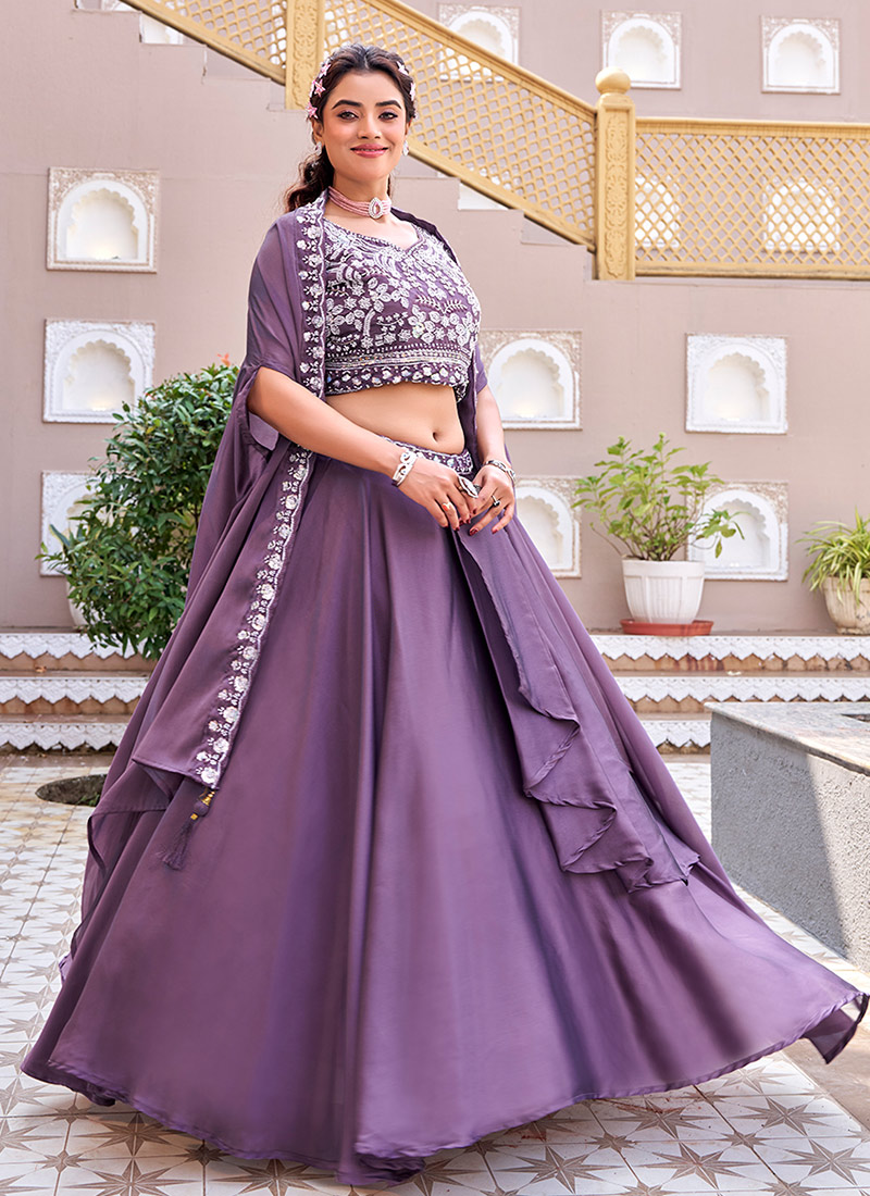 Regal Purple Rangoli Silk Embroidered Sequins Moti Indowestern Set and Suit Wedding Wear