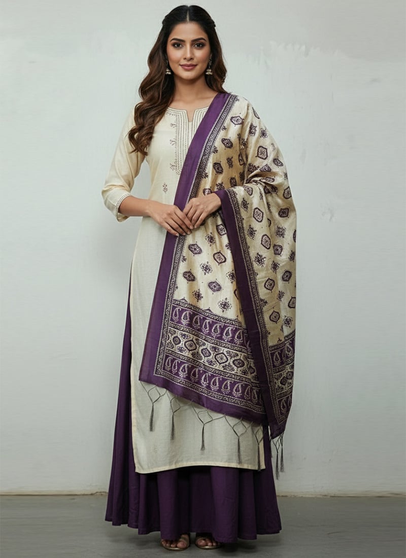 Regal Purple Silk Digital Print Dupatta After Six Wear