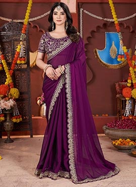 Regal Purple Silk Zari Embroidered Saree