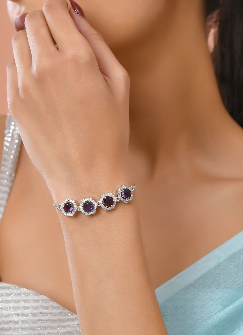 Regal Purple Stone Adjustable Bracelet Wedding Wear