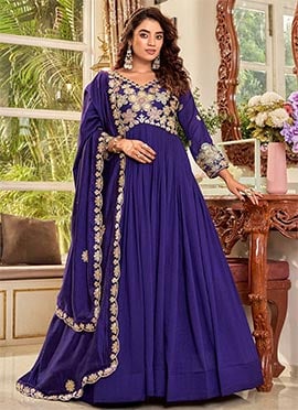 Regal Purple Vichitra Silk Sequins Embroidered Anarkali Suit