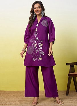 Regal Purple Viscose Embroidered Indowestern Suit