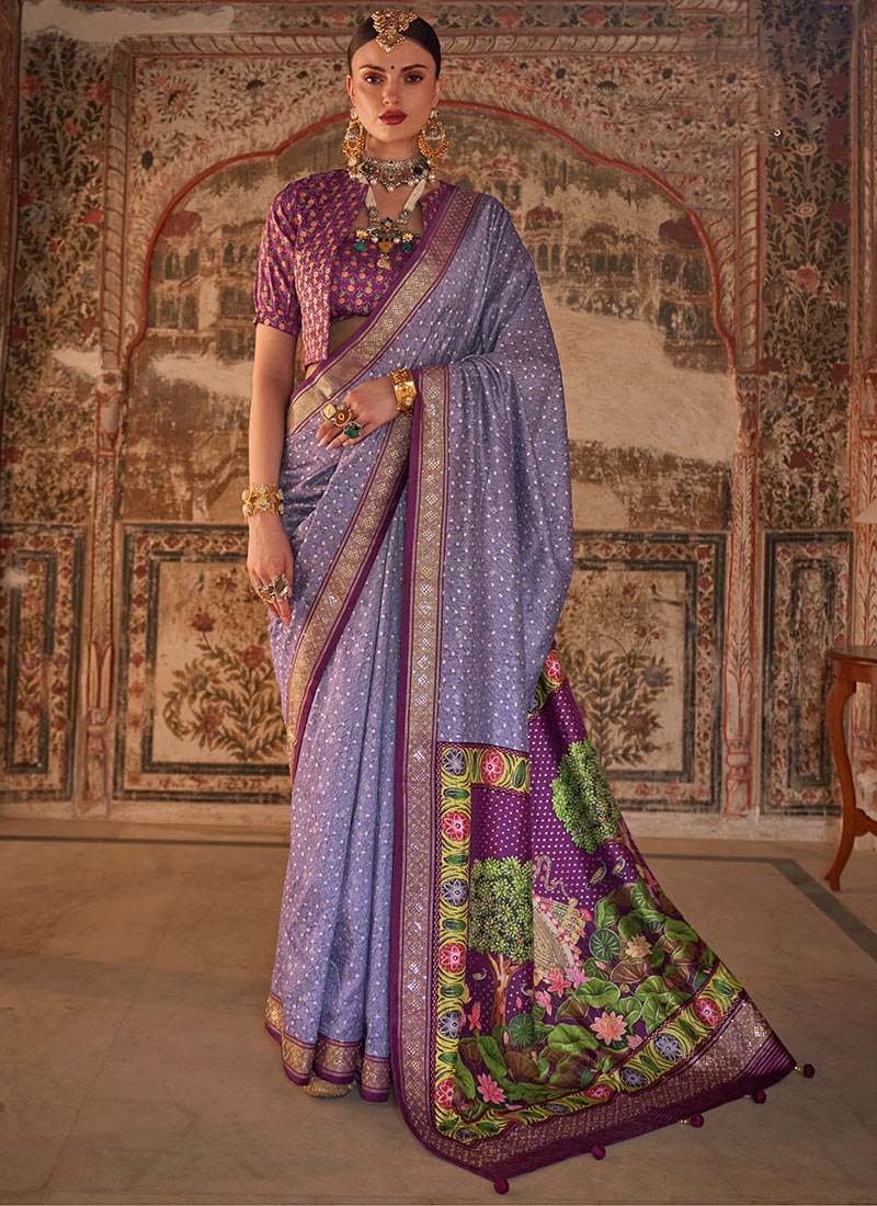 Regal Purple Viscose Silk Saree With Rajwadi Print For Elegant Occasions Festive Wear