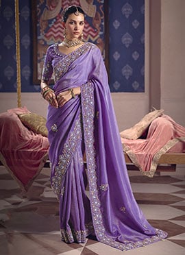 Regal Purple Viscose Tissue Beads Embroidered Sequins Saree