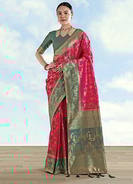 Regal Rani Pink Banarasi Silk Zari Woven Saree