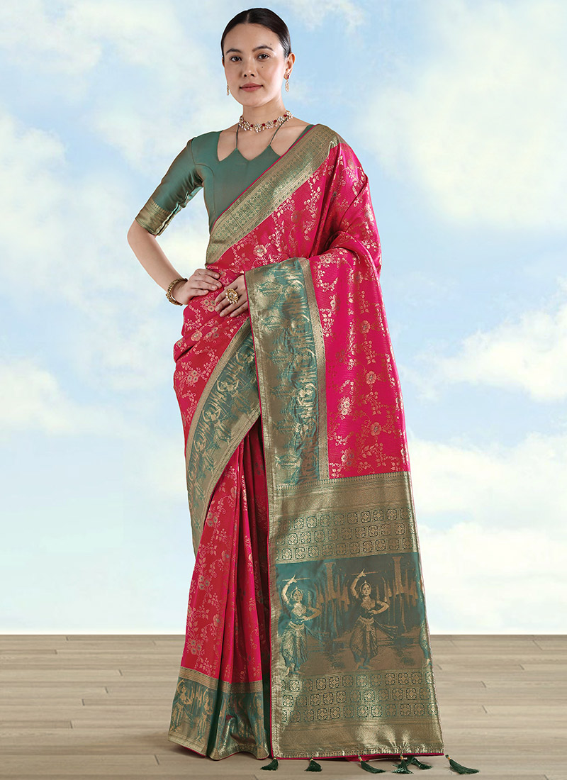 Regal Rani Pink Banarasi Silk Zari Woven Saree Festive Wear