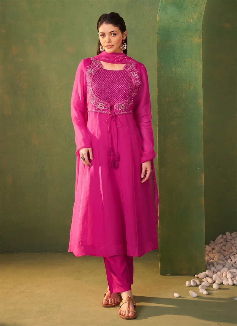Regal Rani Pink Organza Embroidered Straight Pant Suit After Six Wear