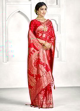 Regal Red Banarasi Silk Zari Woven Saree