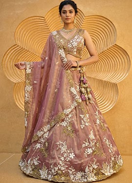 Regal Rosegold Tissue Embroidered Umbrella Lehenga