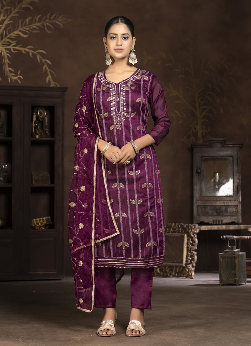 Regal Silk Embroidered Straight Pant Suit Party Wear