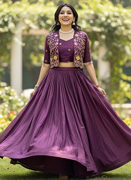 Regal Wine Vichitra Silk Embroidered Indowestern Set and Suit