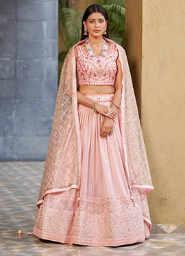 Resplendent Georgette Embroidered Zari Umbrella Lehenga