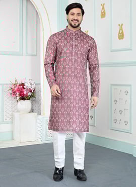 Rich Brown Silk Digital Print Kurta Pyjama