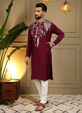 Rich Maroon Viscose Silk Embroidered Sequins Kurta Pyjama