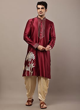 Rich Maroon Viscose Silk Embroidered Thread Kurta Pyjama