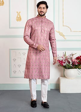 Rich Onion Pink Silk Printed Kurta Pyjama