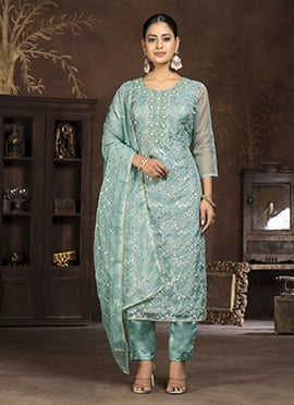 Rich Organza Hand Work Straight Pant Suit