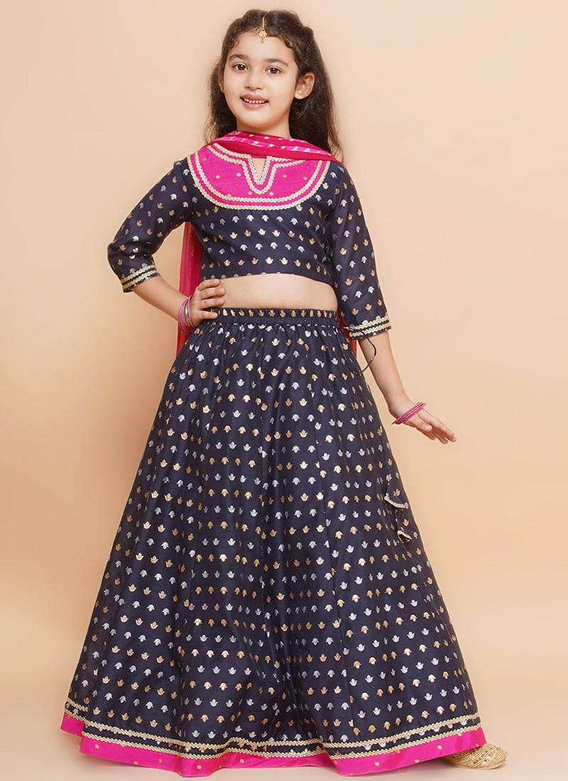 Rich Silk Jacquard Kids Girls Umbrella Lehenga Festive Wear
